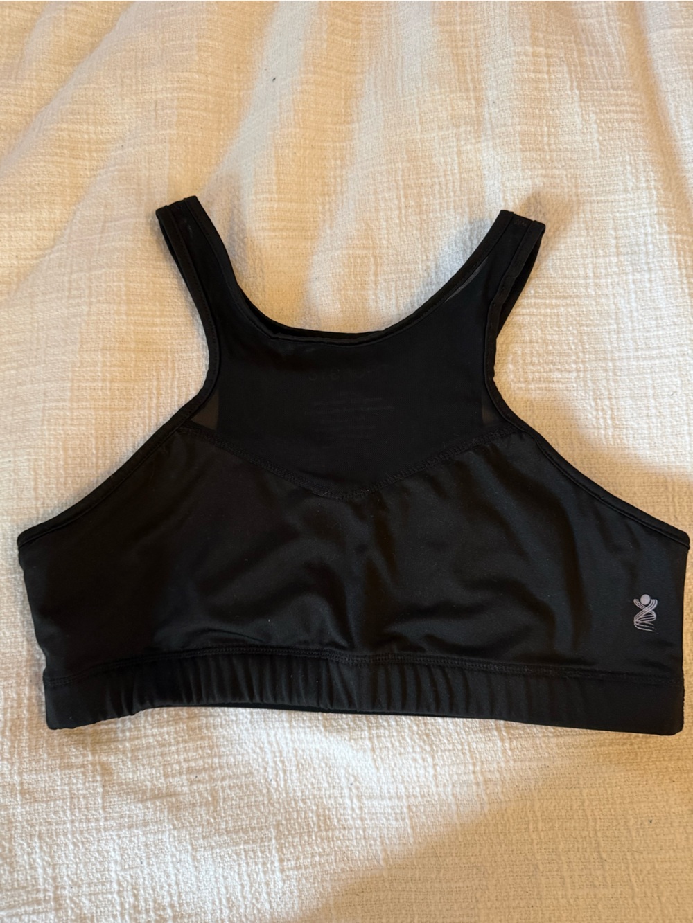 High-Neck sheer mesh down to Black Sports Bra with Supportive Band